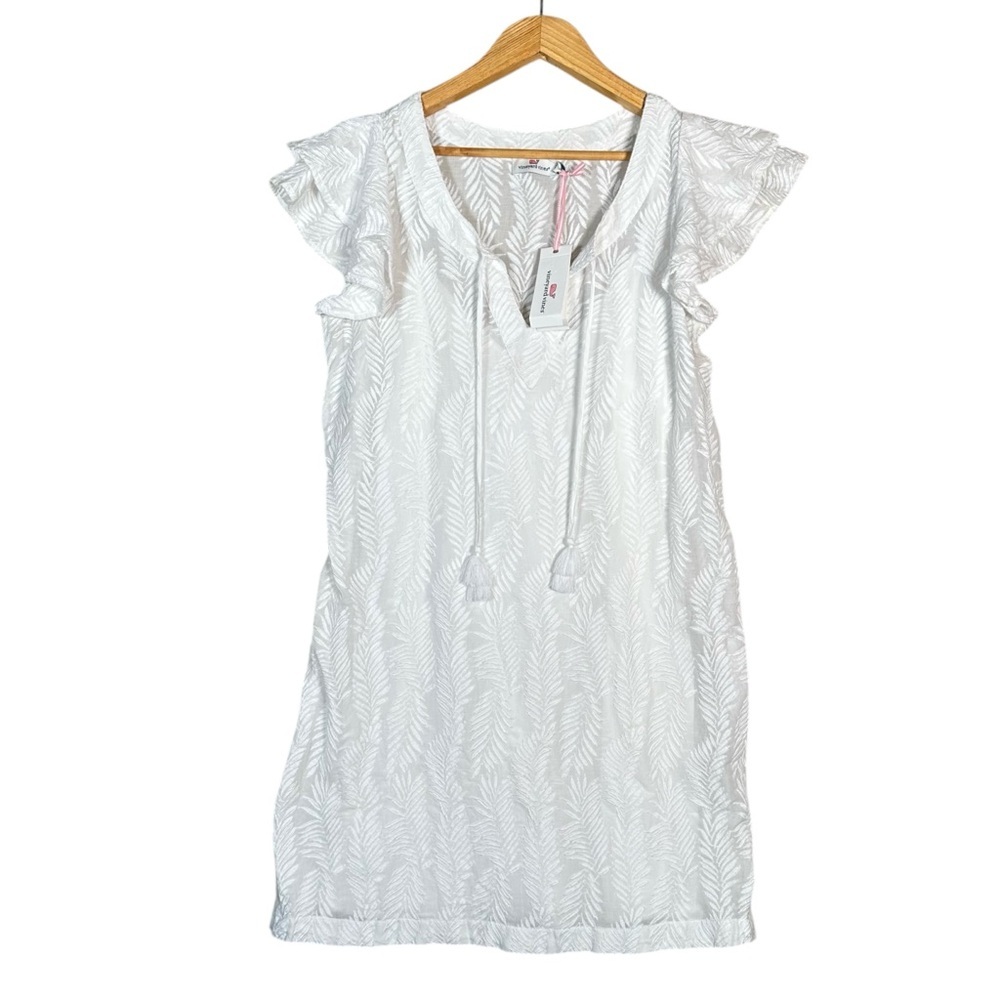 VINEYARD VINES Tasseled Embroidered Palm Tunic Shift Dress - Picture 3 of 11